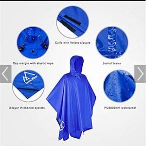 Terra Hiker Multifunctional Poncho Raincoat W/ Hood, Backpackers One Size Blue